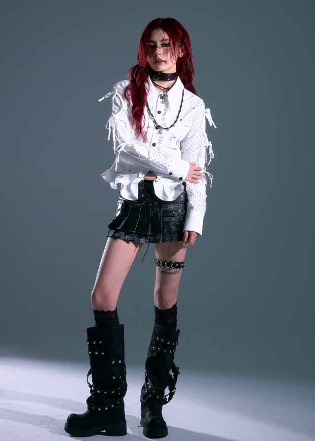 edgy leather mini skirt, punk low waist skirt, grunge strap skirt women, leather stitched pleated skirt, frustration garden skirt, gothic plaid mini skirt, metal hardware mini skirt, punk a-line short skirt, street goth fashion skirt, low rise grunge skirt, punk vintage leather skirt
