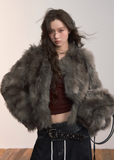 VIAPITTI faux fur jacket, PU leather short coat, heavy industry streetwear, autumn winter fur jacket, edgy Korean fashion, eco fur street coat, grunge faux fur coat, rugged winter jacket women, K-fashion 2025, industrial street style, warm faux fur top, modern urban outerwear
