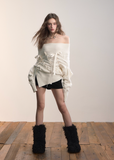 VIAPITTI one shoulder knit, cross webbing sweater, cable loose sweater, edgy Korean fashion, fall winter knit top, asymmetrical knitwear women, industrial street style, off shoulder cable knit, soft grunge sweater, K-fashion 2025, textured knit top, urban chic knitwear
