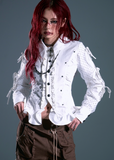 punk white lace up shirt, edgy polka dot blouse, frustration garden top, deconstructed ruffle shirt women, lace-up sleeve blouse, gothic romantic shirt, y2k punk white top, cinched waist corset shirt, grunge slim fit blouse, tether sleeve long sleeve top
