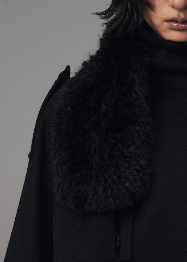 dark wool coat women, detachable fur collar coat, edgy winter coat women, frustration garden outerwear, gothic lapel wool coat, double breasted black coat, multi way wool jacket, punk winter coat women, avant garde wool trench, dark fashion fur lapel coat
