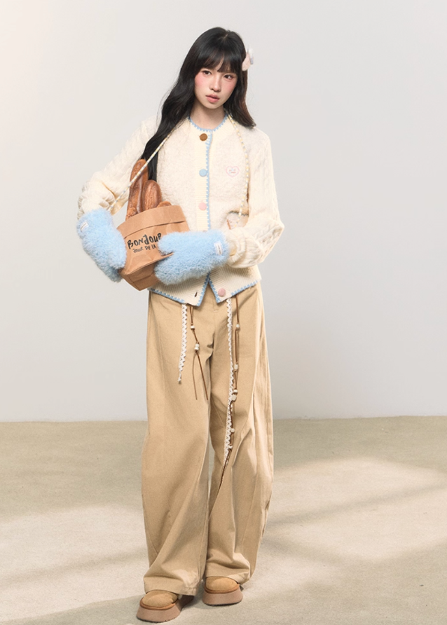 retro pastel cardigan, sweet contrast knit, colorful button cardigan, Korean girly fashion, AW knitwear, fluffy cream knit, soft cozy retro sweater, umoumo aesthetic, girly pastel cardigan, contrast trim knit jacket, embroidered heart cardigan, autumn winter Korean style, warm woolen cardigan girl, pastel cable knit, cute trendy knitwear, Fragileheart soft mood, cozy cute cardigan, pastel colorblock knit top, Korean sweet girl outfit