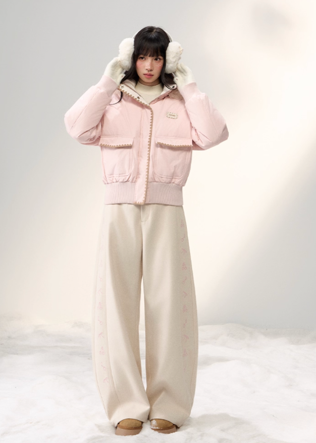 pastel down jacket, fluffy fur collar jacket, Korean girly winter coat, AW warm puffer, soft pastel outerwear, umoumo aesthetic jacket, contrast shell puffer, cozy hooded down jacket, cute winter puffer coat, feminine Korean fashion, cloud blue puffer, baby pink winter jacket, slim waist down coat, warm fluffy hood jacket, Fragileheart soft mood, girly pastel winter outfit, fluffy trim puffer, winter kawaii jacket, Korean sweet girl style