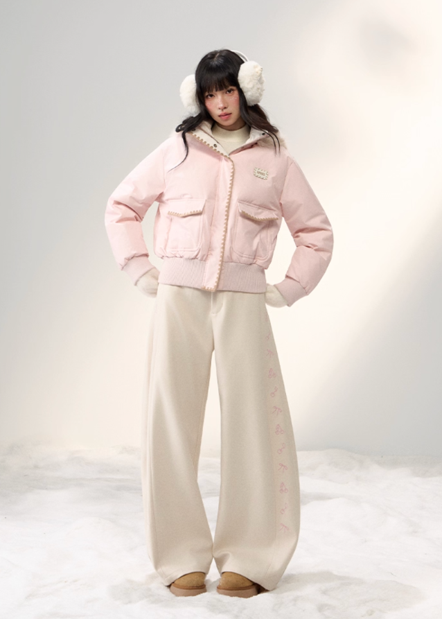 pastel down jacket, fluffy fur collar jacket, Korean girly winter coat, AW warm puffer, soft pastel outerwear, umoumo aesthetic jacket, contrast shell puffer, cozy hooded down jacket, cute winter puffer coat, feminine Korean fashion, cloud blue puffer, baby pink winter jacket, slim waist down coat, warm fluffy hood jacket, Fragileheart soft mood, girly pastel winter outfit, fluffy trim puffer, winter kawaii jacket, Korean sweet girl style