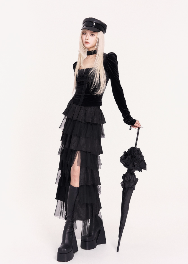 gothic lace patchwork top, dark square neck blouse, cross detail gothic top, velvet gothic puff sleeve top, VOCK dark romantic style, black lace gothic fashion, gothic aristocrat top, punk gothic blouse, dark street gothwear, square neck velvet top, black cross patch top, gothic puff sleeve shirt, feminine darkwear, VOCK aesthetic clothing, gothic lace velvet top, midnight gothic blouse, elegant dark goth style, gothic girl outfit top