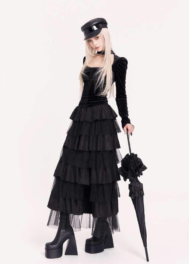 gothic lace patchwork top, dark square neck blouse, cross detail gothic top, velvet gothic puff sleeve top, VOCK dark romantic style, black lace gothic fashion, gothic aristocrat top, punk gothic blouse, dark street gothwear, square neck velvet top, black cross patch top, gothic puff sleeve shirt, feminine darkwear, VOCK aesthetic clothing, gothic lace velvet top, midnight gothic blouse, elegant dark goth style, gothic girl outfit top