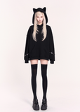 black cat ear hoodie, gothic cat hoodie, VOCK dark streetwear, oversized plush hooded sweatshirt, punk kawaii cat ear top, oversized black hoodie girl, dark cute street style, goth plush hoodie, edgy oversized sweatshirt, cat ear streetcore hoodie, VOCK aesthetic clothing, unisex gothic hoodie, Japanese dark cute fashion, black lazy hoodie, gothic girl oversized top, punk cat ear fashion, warm plush black hoodie, darkwear hoodie girl
