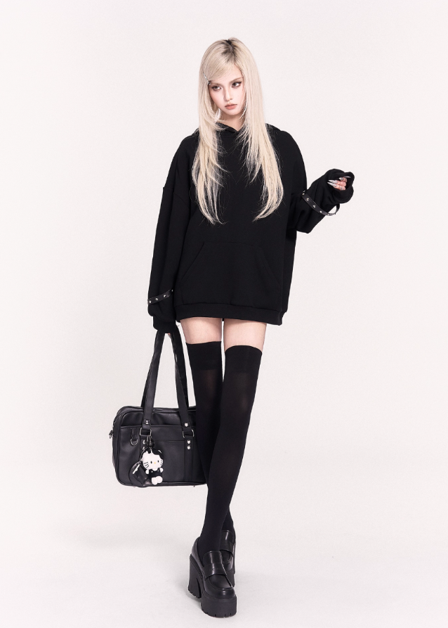 black cat ear hoodie, gothic cat hoodie, VOCK dark streetwear, oversized plush hooded sweatshirt, punk kawaii cat ear top, oversized black hoodie girl, dark cute street style, goth plush hoodie, edgy oversized sweatshirt, cat ear streetcore hoodie, VOCK aesthetic clothing, unisex gothic hoodie, Japanese dark cute fashion, black lazy hoodie, gothic girl oversized top, punk cat ear fashion, warm plush black hoodie, darkwear hoodie girl