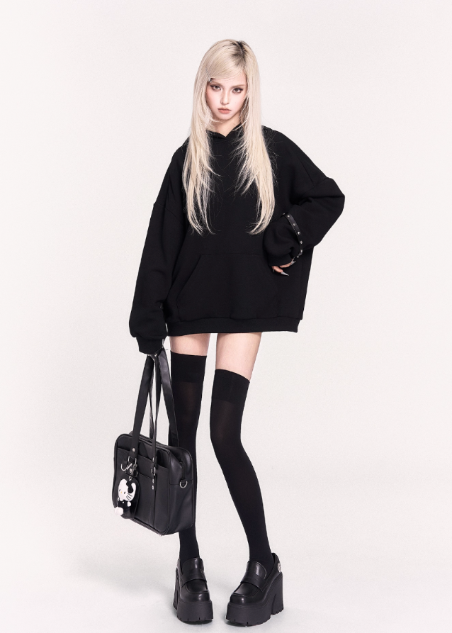 black cat ear hoodie, gothic cat hoodie, VOCK dark streetwear, oversized plush hooded sweatshirt, punk kawaii cat ear top, oversized black hoodie girl, dark cute street style, goth plush hoodie, edgy oversized sweatshirt, cat ear streetcore hoodie, VOCK aesthetic clothing, unisex gothic hoodie, Japanese dark cute fashion, black lazy hoodie, gothic girl oversized top, punk cat ear fashion, warm plush black hoodie, darkwear hoodie girl