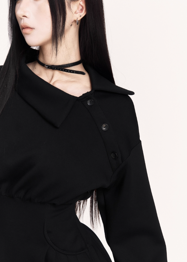 dark off shoulder dress, puffy skirt mini dress, VOCK winter dress, gothic waist slim dress, asymmetrical combat dress, dark femme street style dress, long sleeve off shoulder mini, edgy winter hot girl outfit, structured waist sweatshirt dress, black gothic mini dress, brown dark street dress, punk girl dress, VOCK aesthetic clothing, winter street fashion dress, slim puffy skirt dress, combat chic mini dress