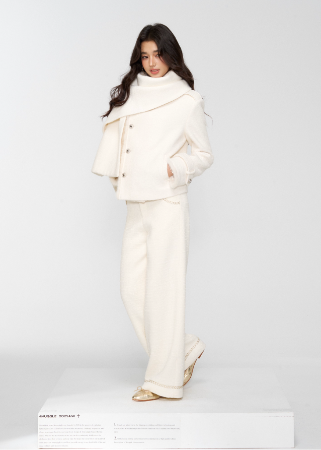 white wool jacket, draped scarf collar coat, 4muggle stylish winter coat, cropped woolen jacket women, elegant white winter top, luxury chic outerwear, autumn winter wool coat, pure white fashion coat, modern scarf neck jacket, classy winter city girl look, refined wool jacket woman, stylish winter outfit, warm chic cropped coat