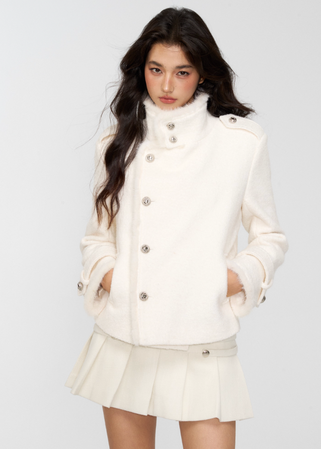 white wool jacket, draped scarf collar coat, 4muggle stylish winter coat, cropped woolen jacket women, elegant white winter top, luxury chic outerwear, autumn winter wool coat, pure white fashion coat, modern scarf neck jacket, classy winter city girl look, refined wool jacket woman, stylish winter outfit, warm chic cropped coat