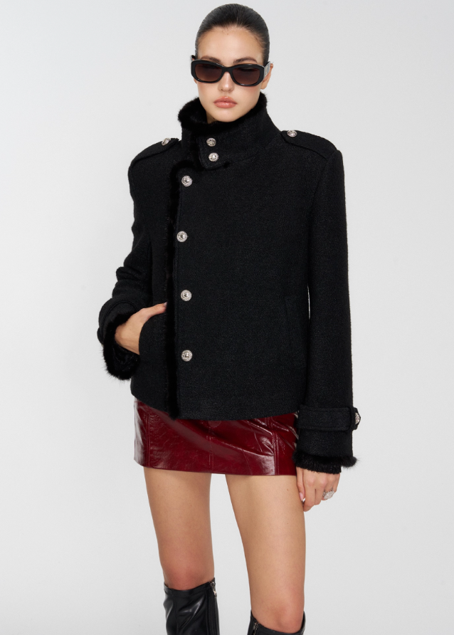 black wool jacket, draped scarf collar coat, cropped winter coat women, 4muggle stylish outerwear, chic black wool top, modern city girl jacket, elegant winter short coat, luxe draped collar wool jacket, autumn winter chic outfit, classy stylish coat black, trendy drape scarf jacket, refined black cropped coat