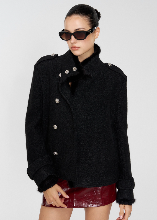 black wool jacket, draped scarf collar coat, cropped winter coat women, 4muggle stylish outerwear, chic black wool top, modern city girl jacket, elegant winter short coat, luxe draped collar wool jacket, autumn winter chic outfit, classy stylish coat black, trendy drape scarf jacket, refined black cropped coat
