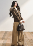 7Shiftin trousers, khaki wide leg pants, Korean loose drape slacks, straight leg suit pants, low-rise tailored trousers, relaxed chic style pants, neutral tone casual pants, modern Korean fashion bottom, wide leg city pants women, stylish draped slacks, senior suit trousers, everyday Korean chic outfit