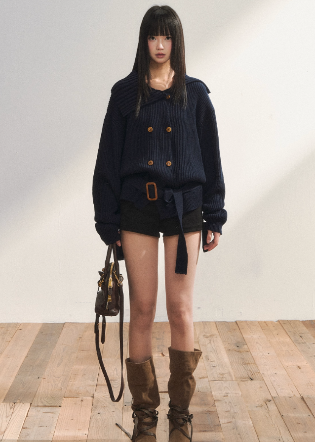 7Shiftin knit jacket, Korean knit jacket, belted knit cardigan, double breasted knit coat, K-fashion top, winter knit outerwear, ribbed knit jacket women, lapel knit sweater, Korean style sweater jacket, trending knit 2025
