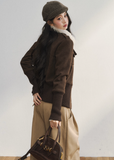 retro wool jacket women, slim fit woolen jacket, vintage brown wool coat, Korean fashion wool jacket, structured wool blazer women, winter wool jacket women, retro button wool top, slim silhouette wool coat, brown woolen outerwear, high-end Korean style jacket
