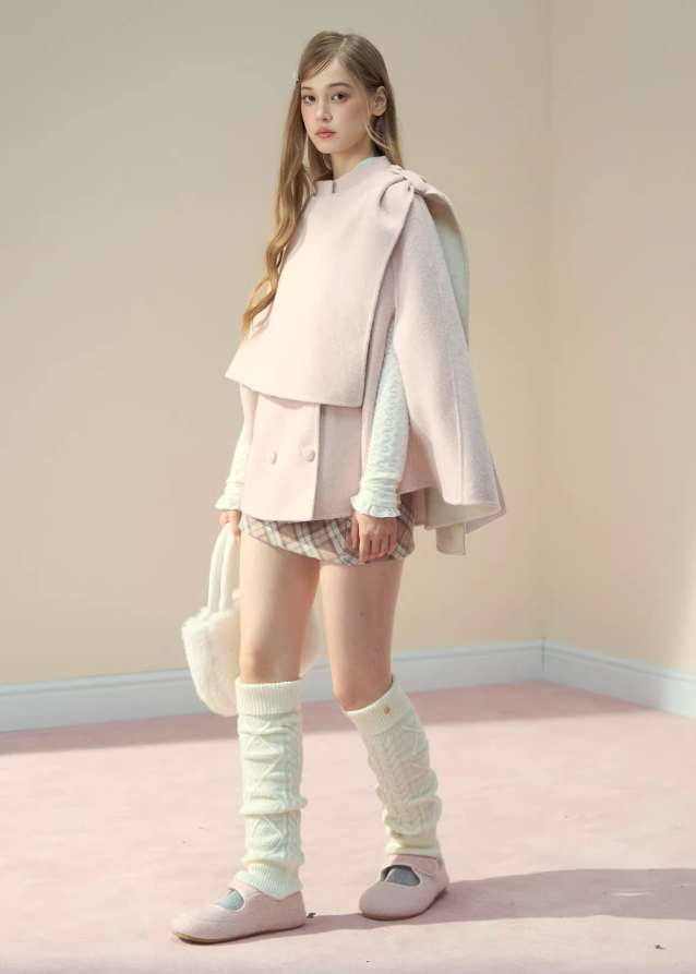 pink wool cape coat, reversible cloak jacket, fairy tale wool coat, Korean style cape coat, 70% wool pink jacket, soft girl winter coat, pastel cloak coat women, feminine wool outerwear, Korean reversible coat, winter cape jacket women
