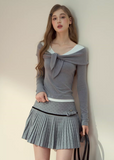 SunsetPark layered T-shirt, fake two piece modal tee, soft modal long sleeve, cozy Korean daily top, AW warm layering shirt, feminine soft casual tee, grey navy layered top, comfy winter modal shirt, Korean fashion basic long sleeve, soft-touch modal knit top, everyday cozy outfit top