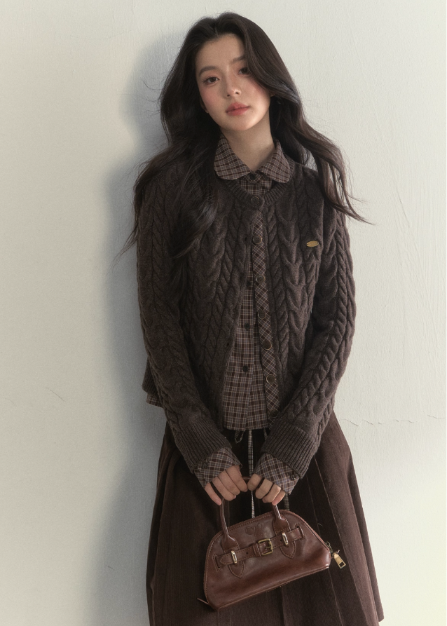 SunsetPark knit sweater, doll collar knit top, fake two-piece sweater, Australian wool knitwear, soft girly winter knit, Korean college style sweater, cozy layered look knit, twilight pine forest knit, pastel winter sweater, feminine winter fashion, cute Korean knit top, warm doll-collar sweater, AW seasonal knitwear, pine forest theme sweater