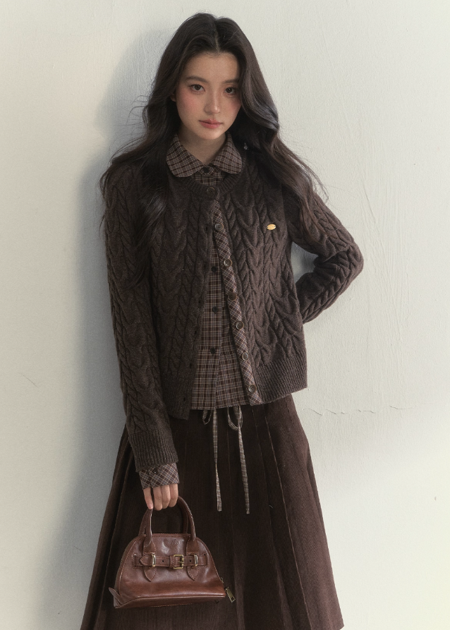 SunsetPark knit sweater, doll collar knit top, fake two-piece sweater, Australian wool knitwear, soft girly winter knit, Korean college style sweater, cozy layered look knit, twilight pine forest knit, pastel winter sweater, feminine winter fashion, cute Korean knit top, warm doll-collar sweater, AW seasonal knitwear, pine forest theme sweater