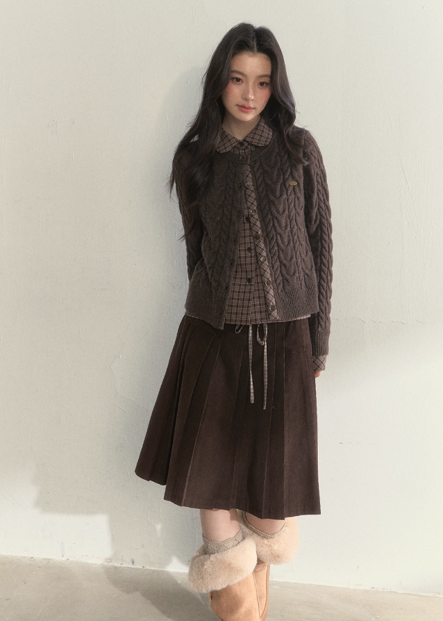 SunsetPark knit sweater, doll collar knit top, fake two-piece sweater, Australian wool knitwear, soft girly winter knit, Korean college style sweater, cozy layered look knit, twilight pine forest knit, pastel winter sweater, feminine winter fashion, cute Korean knit top, warm doll-collar sweater, AW seasonal knitwear, pine forest theme sweater