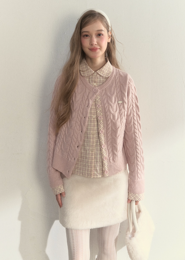 SunsetPark knit sweater, doll collar knit top, fake two-piece sweater, Australian wool knitwear, soft girly winter knit, Korean college style sweater, cozy layered look knit, twilight pine forest knit, pastel winter sweater, feminine winter fashion, cute Korean knit top, warm doll-collar sweater, AW seasonal knitwear, pine forest theme sweater