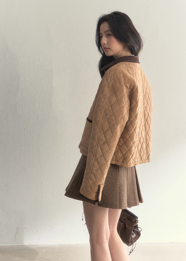 SunsetPark two-piece set, houndstooth jacket and skirt, reversible winter jacket, vintage college outfit, girly pleated skirt set, Korean preppy fashion, warm autumn outfit women, retro plaid set, soft cozy Korean style, houndstooth pleated skirt, reversible campus jacket, cute winter matching set, feminine vintage style clothing