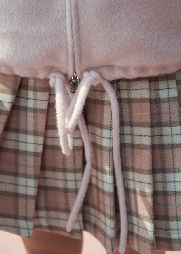 SunsetPark winter jacket, fur collar wool coat, cozy girly winter top, pink gray wool jacket, soft fluffy collar coat, Korean cute winter outerwear, warm cozy woolen jacket, feminine winter coat women, pastel winter jacket, AW soft wool coat, fluffy trim hood coat, cute Korean warm jacket, winter romantic outfit