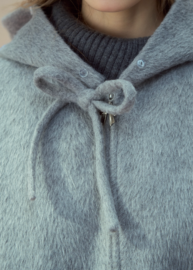 SunsetPark winter jacket, fur collar wool coat, cozy girly winter top, pink gray wool jacket, soft fluffy collar coat, Korean cute winter outerwear, warm cozy woolen jacket, feminine winter coat women, pastel winter jacket, AW soft wool coat, fluffy trim hood coat, cute Korean warm jacket, winter romantic outfit