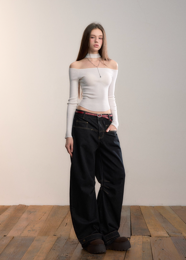 VIA PITTI jeans, heavy primary denim, wide-leg jeans women, Y2K street denim, oversized jeans women, raw indigo pants, vintage straight wide jeans, fall winter wide denim, model-off-duty jeans, Korean Y2K loose pants, VIA PITTI wide leg bottoms