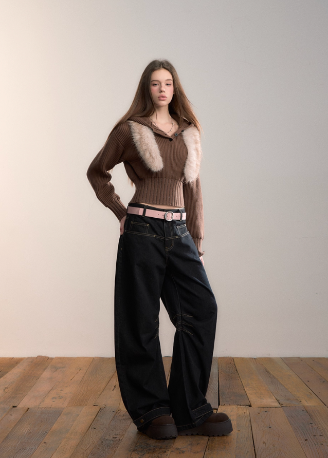 VIA PITTI jeans, heavy primary denim, wide-leg jeans women, Y2K street denim, oversized jeans women, raw indigo pants, vintage straight wide jeans, fall winter wide denim, model-off-duty jeans, Korean Y2K loose pants, VIA PITTI wide leg bottoms