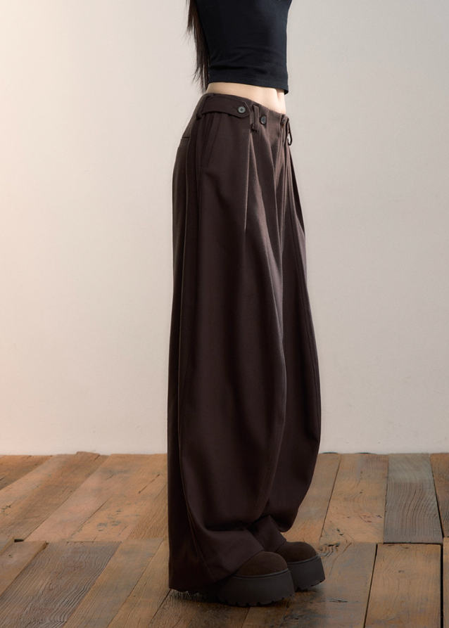 VIA PITTI wide pants, heavy pleat trousers, thick drape pants women, Y2K oversized trousers, high street wide-leg slacks, autumn winter pleated pants, Korean drape trousers, model-off-duty pants, VIA PITTI bottoms, loose fit straight trousers, streetwear wide pants