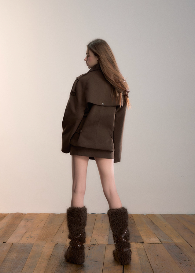 VIA PITTI jacket, heavy industry wool coat, Y2K short jacket, patchwork wool bomber, women’s winter cargo jacket, high collar wool top, streetwear wool coat, oversized wool jacket, autumn winter street style, VIA PITTI outerwear, Korean street wool jacket