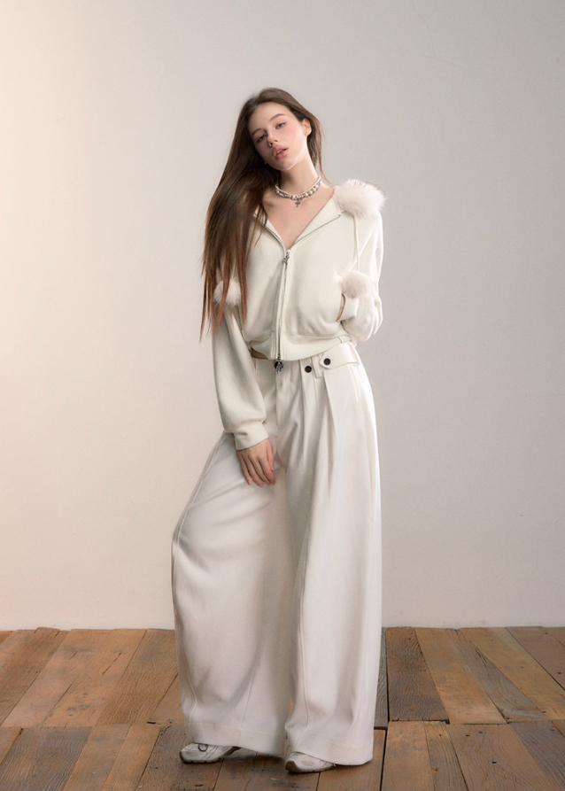 VIA PITTI fleece jacket, Y2K fur hood hoodie, faux fur fleece jacket, winter plush zip jacket, women’s fur ball hoodie, thickened fleece coat, Korean street fleece jacket, cozy winter hoodie, VIA PITTI outerwear, soft girl winter jacket, warm fluffy hood jacket