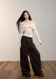 VIA PITTI knit top, Y2K bow sweater, off shoulder knit top, big bow off shoulder shirt, folded bow knitwear, women’s autumn winter knit top, sexy off shoulder long sleeve, Korean street knit top, soft girl sweater, trendy bow sweater, VIA PITTI winter top
