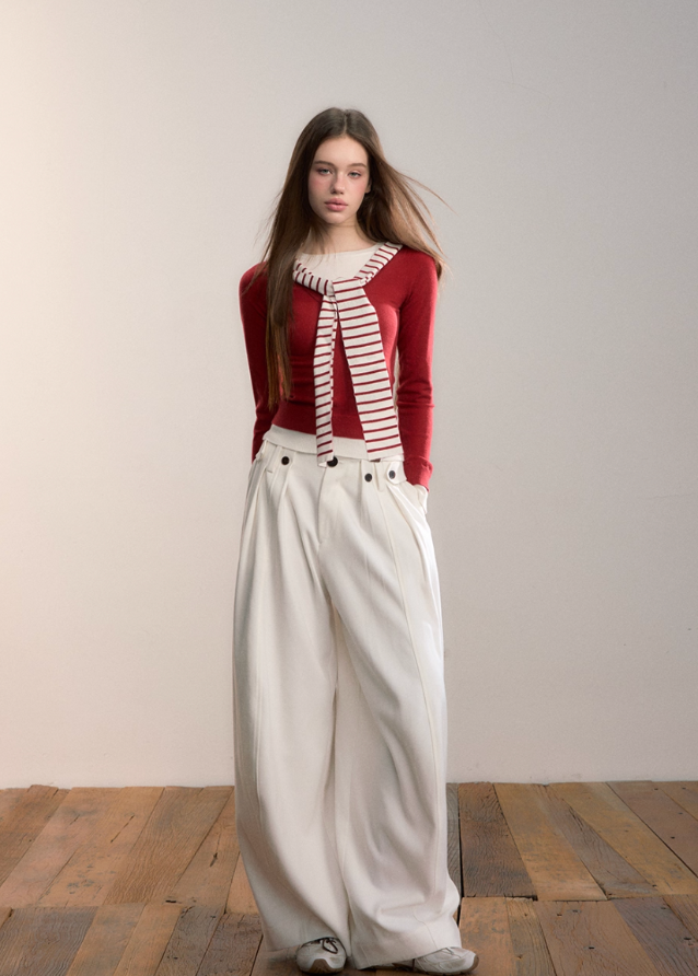 VIA PITTI knit top, fake two knitwear, contrast strap knit top, scarf illusion top, Y2K long sleeve knit shirt, autumn winter slim knit top, Korean street style knitwear, VIA PITTI inner T-shirt, layered look knit top, trendy contrast knitwear for women