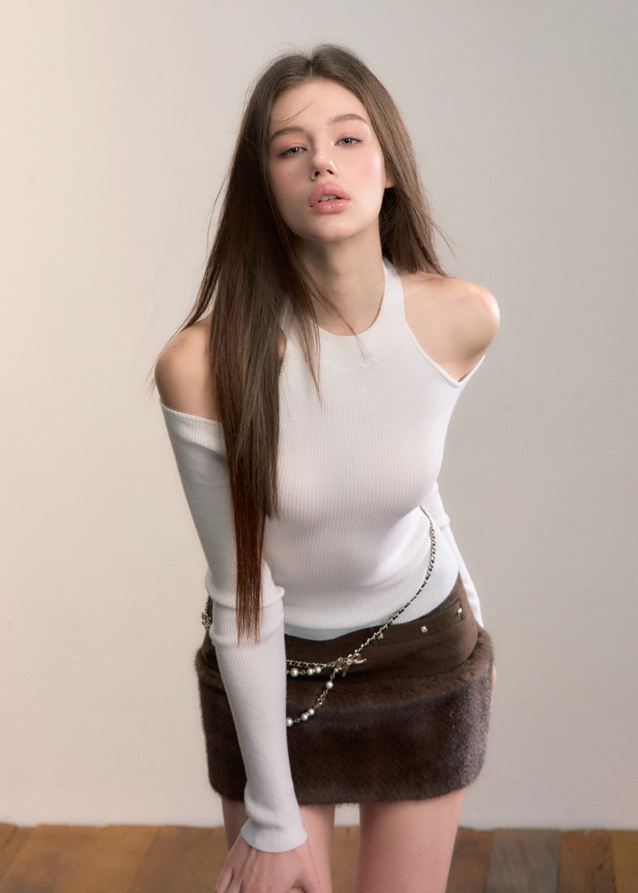 VIA PITTI off shoulder top, cutout turtleneck knit, Y2K wool blend top, sexy slim knitwear women, autumn winter street top, ribbed cut-out turtleneck, Korean Y2K knit top, VIA PITTI slim fit sweater, cold shoulder high neck top