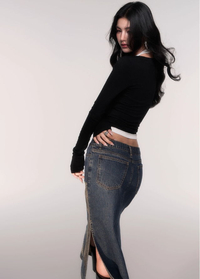 LuluSwings halter top, layered two-piece top, halterneck long sleeve shirt, Korean stylish hot girl top, modern wrap style top, city girl slim long sleeve, sexy clean halter tee, tank and sleeve set top, sleek fitted Korean top, AW stylish layering top, trendy halter layering piece, contour fit halter shirt