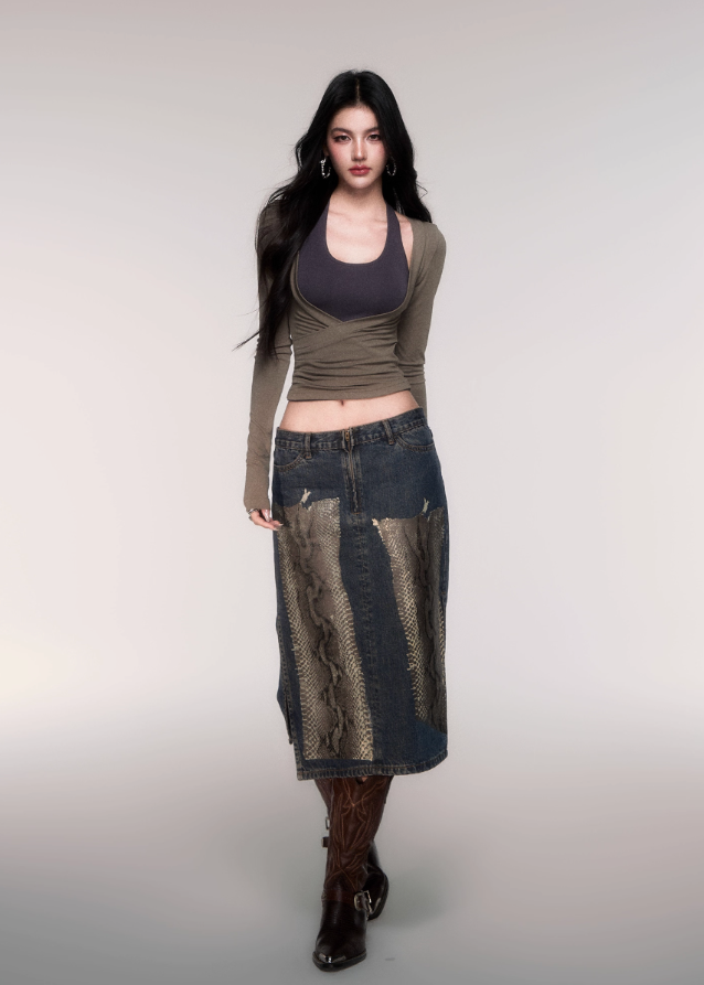 LuluSwings halter top, layered two-piece top, halterneck long sleeve shirt, Korean stylish hot girl top, modern wrap style top, city girl slim long sleeve, sexy clean halter tee, tank and sleeve set top, sleek fitted Korean top, AW stylish layering top, trendy halter layering piece, contour fit halter shirt