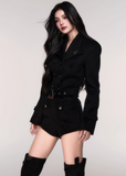 LuluSwings black wool jacket, waist cinched short coat, detachable hem wool jacket, Korean stylish outerwear, sassy wool short coat, modern city girl jacket, sculpted waist wool coat, black chic wool jacket, trendy short winter coat, convertible wool jacket, feminine silhouette outerwear, AW Korean fashion coat women