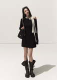 OAKMOO dress, black lace bow dress, lyocell slim dress, fall winter knit dress, Korean street style dress, long sleeve slim dress, ribbon detail dress, feminine black dress, lace-tie dress women, minimalist dark dress