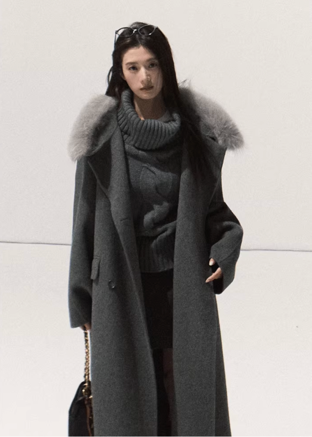 OAKMOO knit sweater, chunky cable knit, turtleneck poncho sweater, winter cape knit top, coarse needle sweater, layered knit pullover, Korean street style knit, vintage cable turtleneck, oversized winter knit, fall winter knitwear women