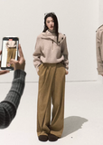 OAKMOO wide leg pants, winter drape trousers, pressed pleat pants women, brushed TR trousers, casual straight long pants, Korean minimalist pants, sculptural tailoring trousers, loose wide leg winter pants, neutral tone trousers women