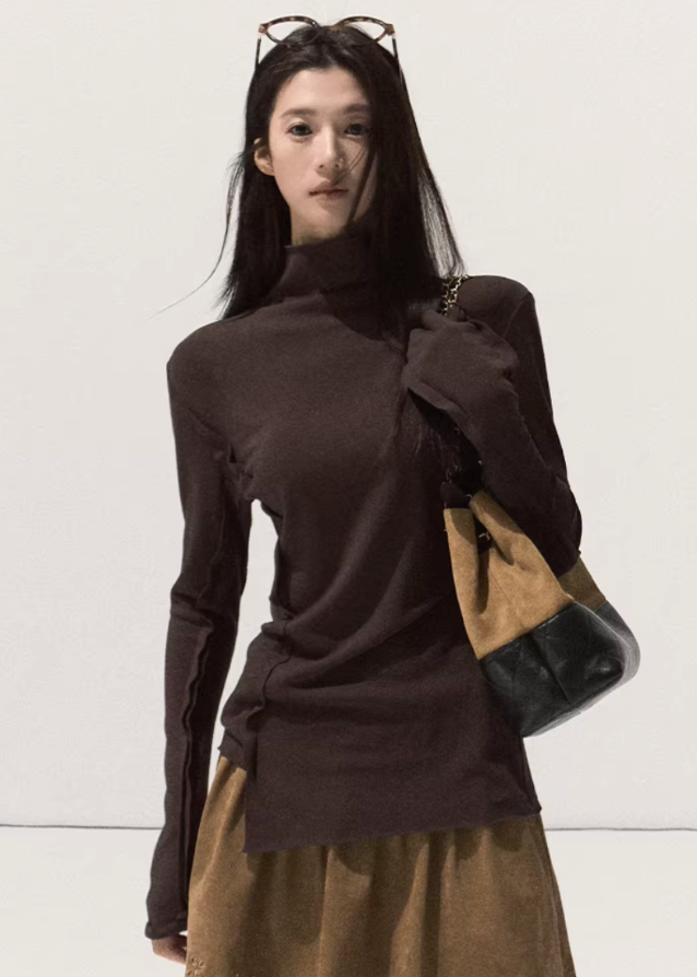 OAKMOO suede skirt, perforated suede skirt, carved hem skirt women, A-line suede mini, fall winter suede skirt, brown suede short skirt, Korean designer suede skirt, sculpted hem skirt, neutral earthy skirts women