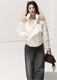 OAKMOO down jacket, white fox fur down jacket, 95 white duck down coat, winter short down parka, fox trim hooded jacket, Korean designer down jacket, warm winter coat women, sculptural down jacket, luxury fox fur collar coat