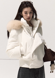 OAKMOO down jacket, white fox fur down jacket, 95 white duck down coat, winter short down parka, fox trim hooded jacket, Korean designer down jacket, warm winter coat women, sculptural down jacket, luxury fox fur collar coat
