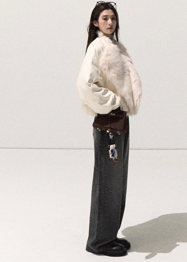 OAKMOO leather down jacket, fox fur collar coat, Samsung 95 white duck down, oversized winter jacket women, luxury fur trim puffer, Korean designer outerwear, sculptural down coat, warm thick winter jacket, premium leather fur bomber, architectural winter fashion