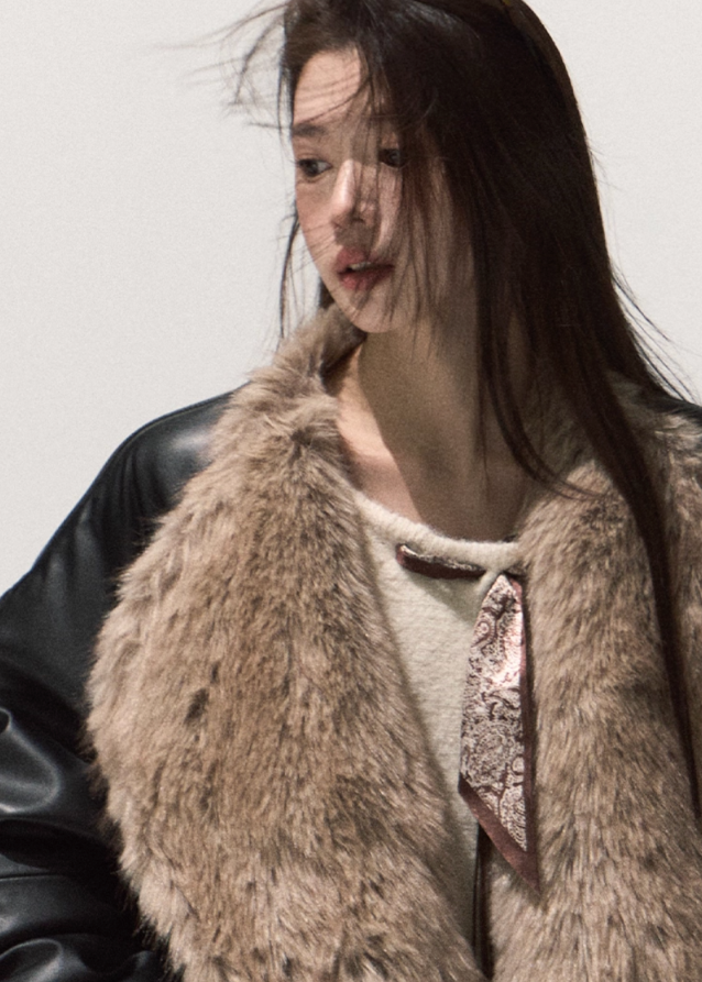 OAKMOO leather down jacket, fox fur collar coat, Samsung 95 white duck down, oversized winter jacket women, luxury fur trim puffer, Korean designer outerwear, sculptural down coat, warm thick winter jacket, premium leather fur bomber, architectural winter fashion