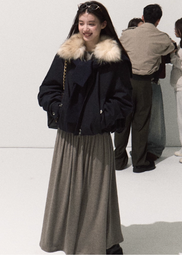 OAKMOO knit dress, off-shoulder knit gown, adjustable waist dress, wrap drape knit dress, winter long knit dress, soft feminine silhouette, Korean designer knitwear, sculptural knit dress, long sleeve winter dress, elegant minimal knitwear